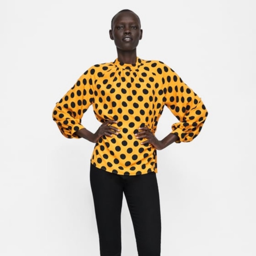 Zara Polka Dot Balloon Sleeve Blouse - Picture 1 of 5